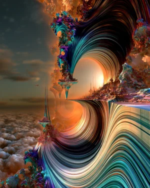 split horizon wave portrait art