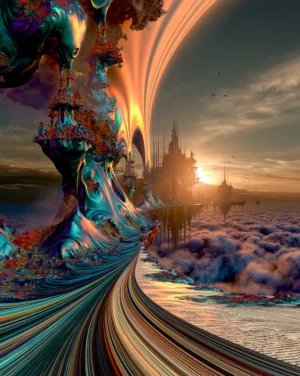 gate castle at sundown portrait art