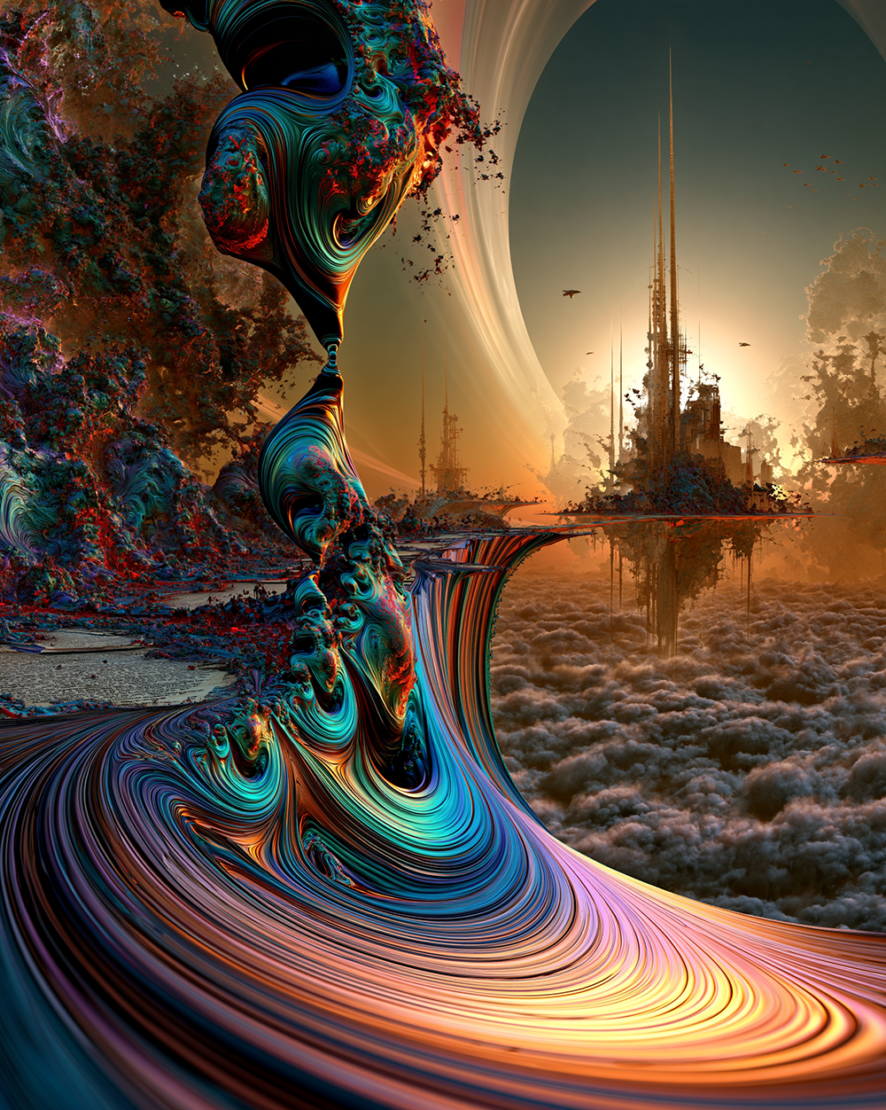 dusk tower bay portrait art