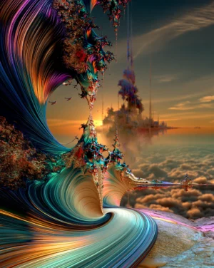 teal breaker at sunrise portrait art