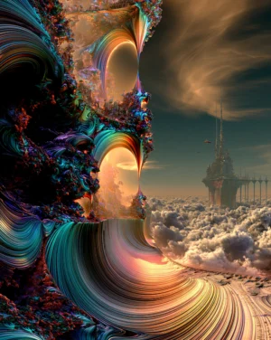 wispy cloud island gate portrait art
