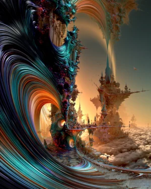 whorl of black and amber portrait art
