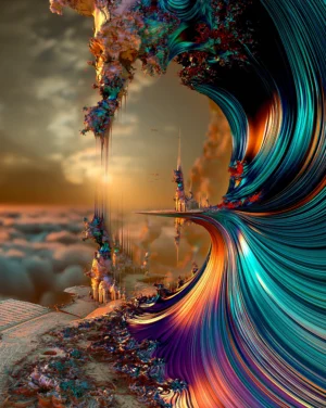 sideways sunset bridge portrait art