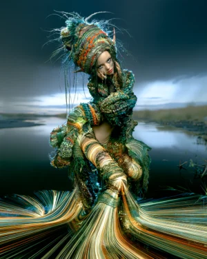 green coil turban portrait art