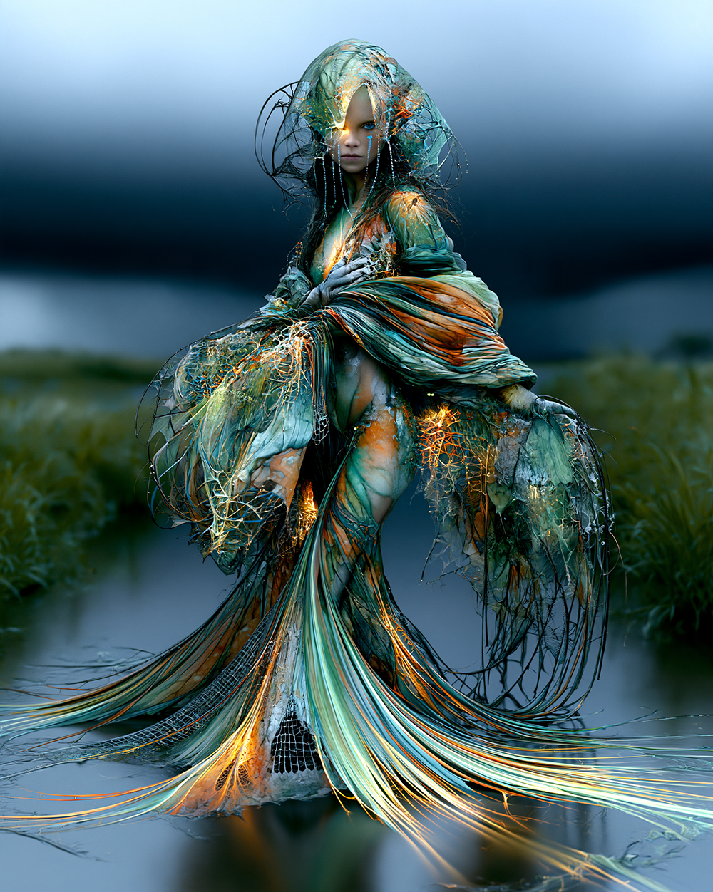 wet lawn scarf dance portrait art