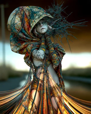 wide hood silk shade portrait art