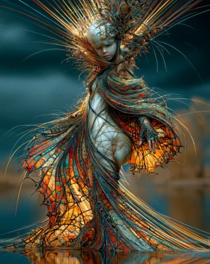 cracked glass waif portrait art