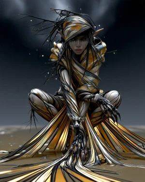 low crouch grey hood portrait art