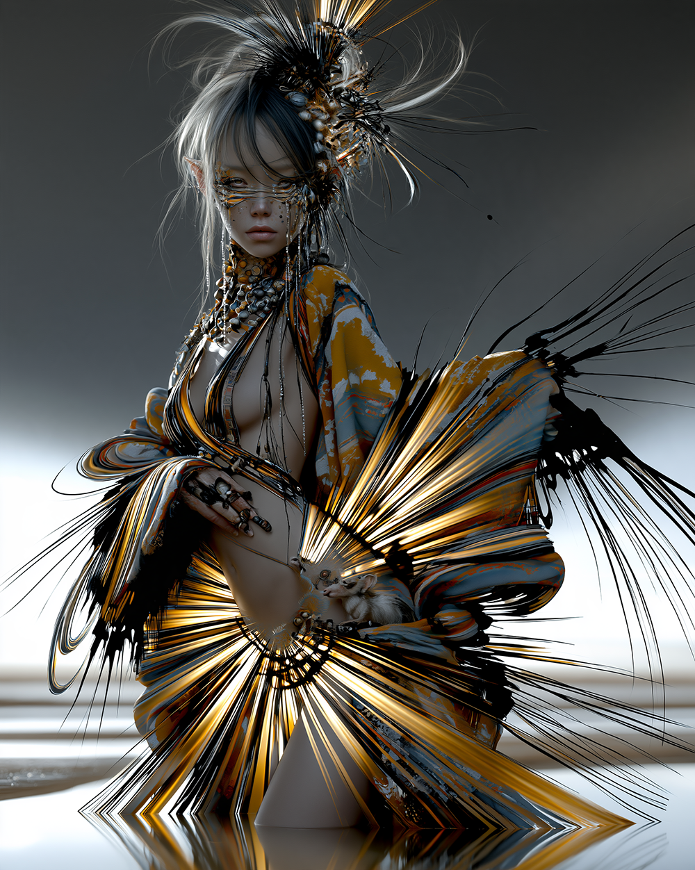 silver fan hip portrait art