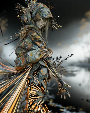butterfly wing hood bow portrait art