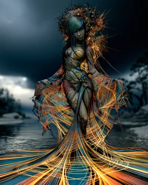 orange spark veil portrait art