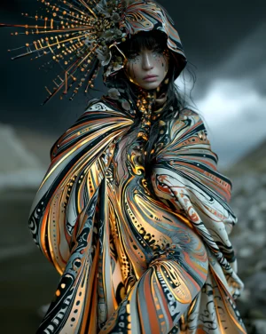 spark hood shawl portrait art