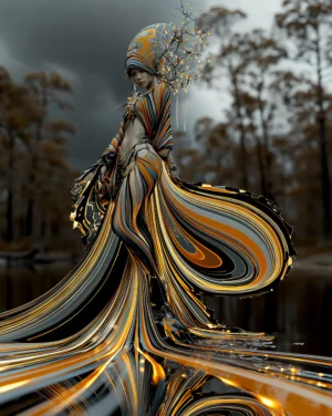 birch forest swirl gown portrait art