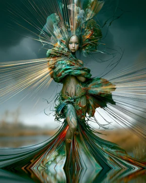 wild burst teal crown portrait art