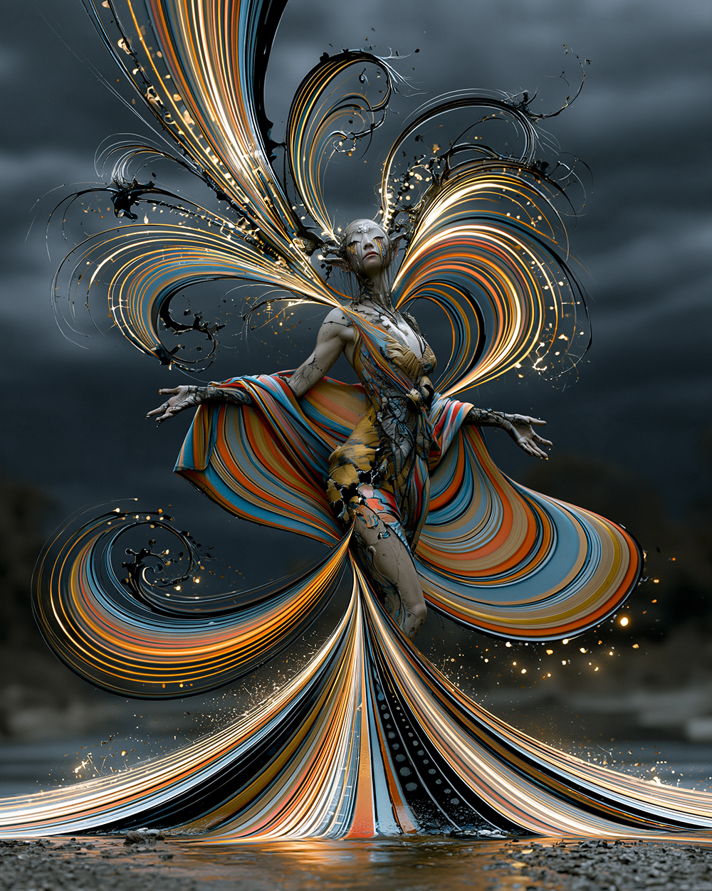 ink swirl dancer portrait art