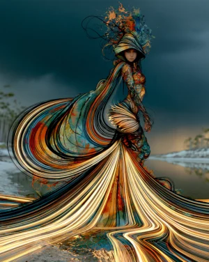 orange bloom hat portrait art