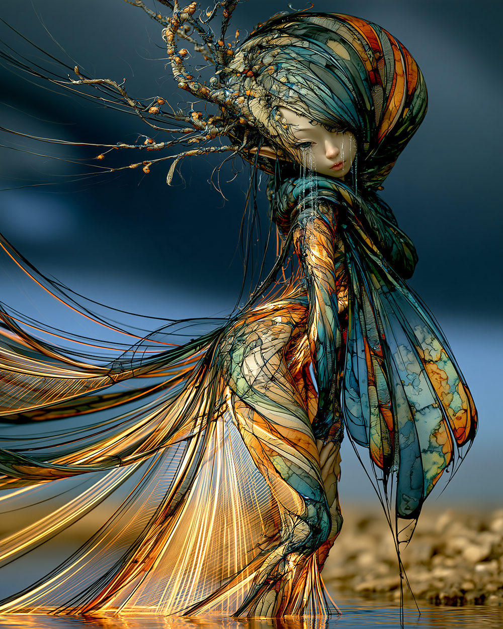 branch headscarf portrait art