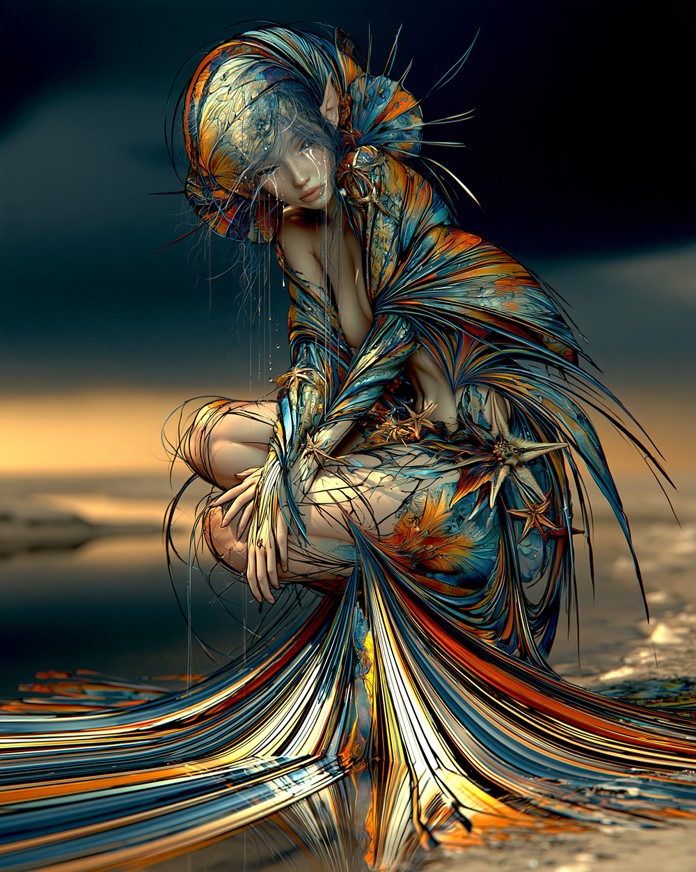 hunched crouch portrait art