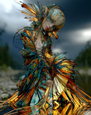 quill crown lean portrait art