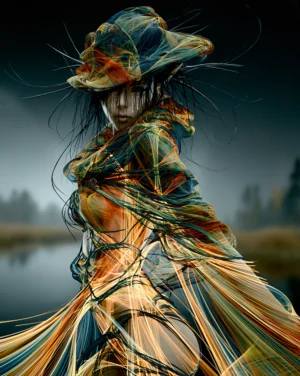 brimmed hat veil portrait art