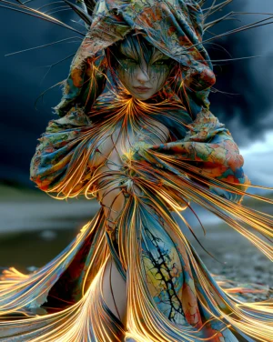 large hood glow portrait art