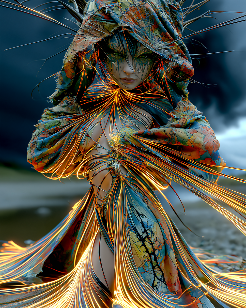large hood glow portrait art