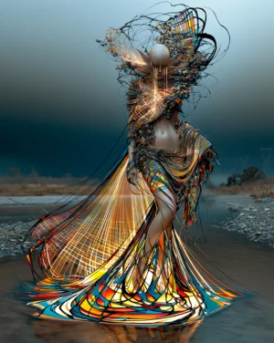 moon face gown portrait art