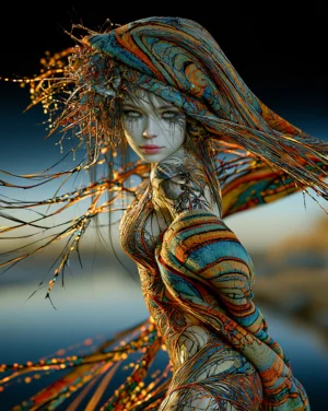 wind swept hat siren portrait art