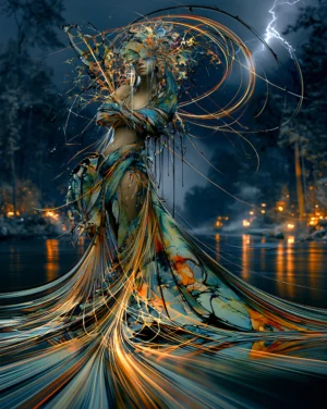 lightning lake gown portrait art