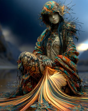seated moss hood portrait art