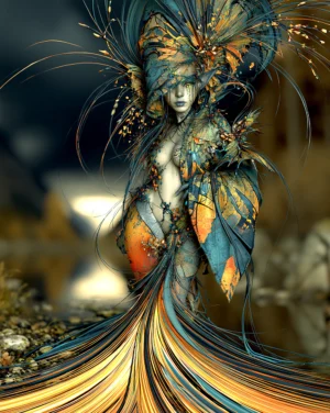 kite wing dress portrait art