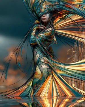 draped hat whirl portrait art
