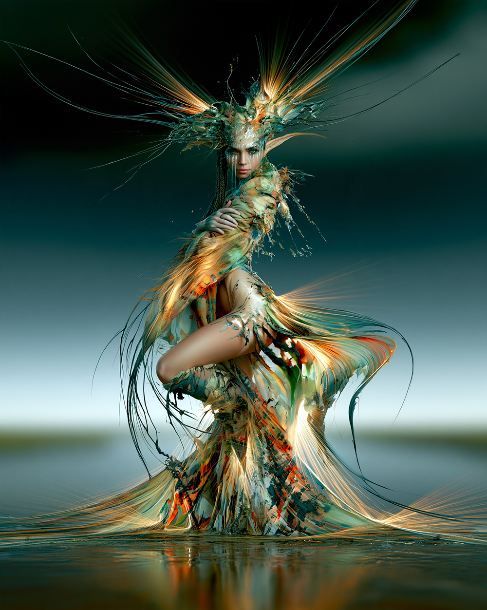spun gold flare dancer portrait art