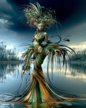 fern crown lake gown portrait art