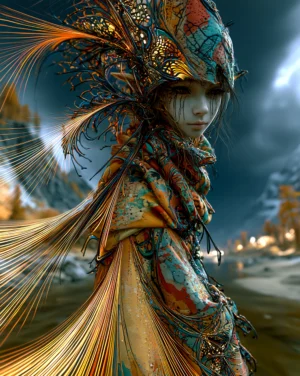 beaded helmet maiden portrait art