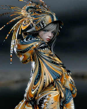 grey hood fan plumes portrait art