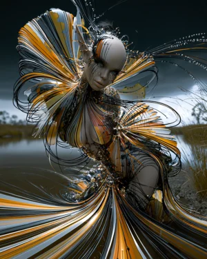 fan face plumes portrait art