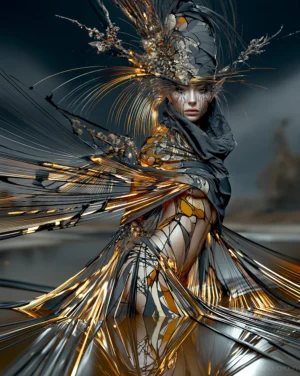 antler veil wader portrait art