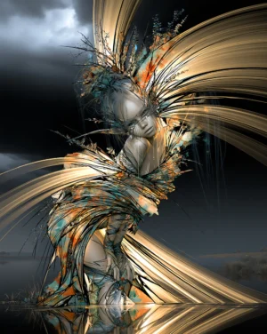 feather burst embrace portrait art