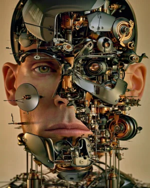 exposed mechanism head portrait art