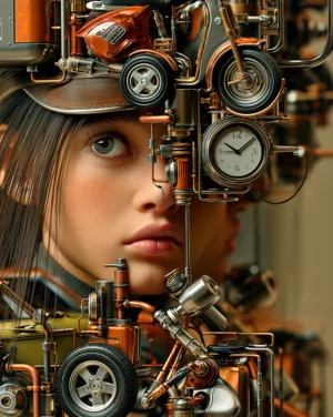 dashboard face with clock portrait art