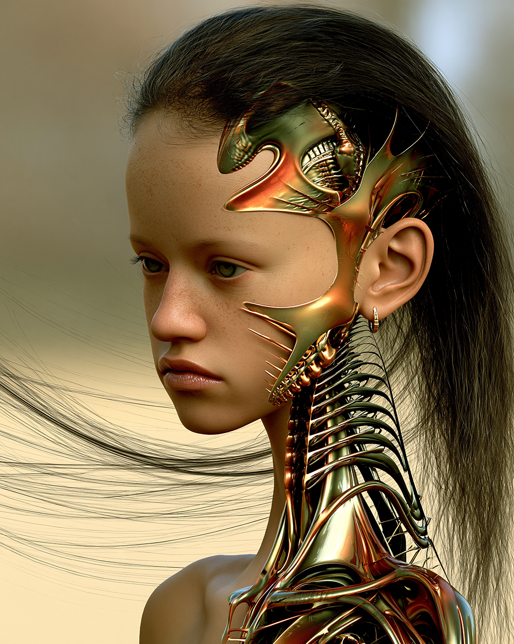 windblown spine neck portrait art