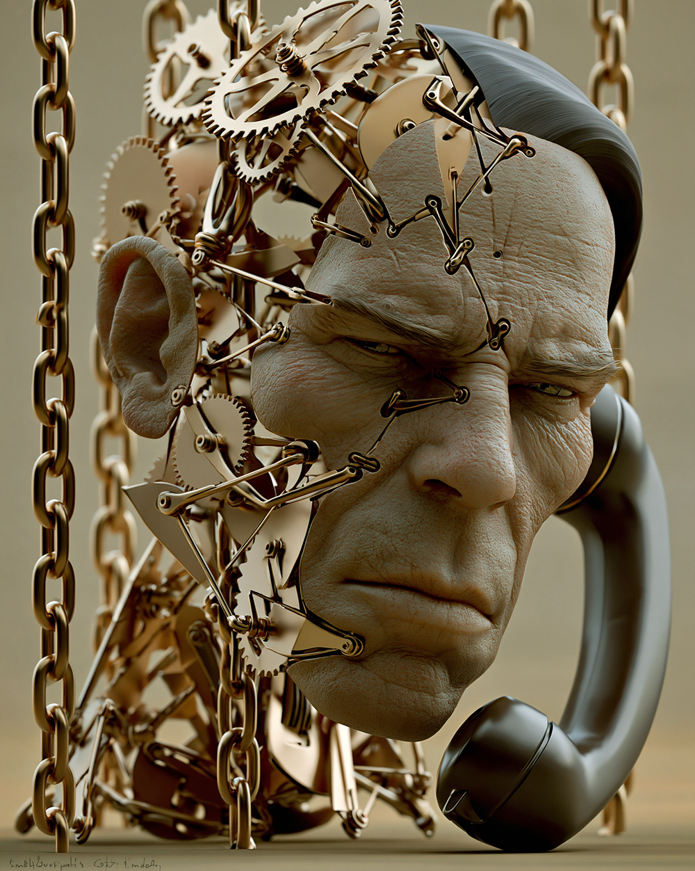 chain and gear telephone head portrait art