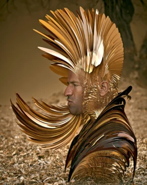 wind swept brass plumes portrait art