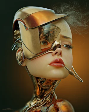visored chrome girl portrait art