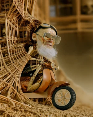 bearded scooter rider in a web portrait art