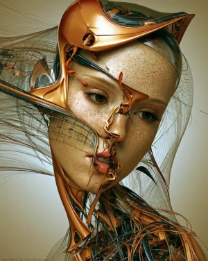folded copper hood portrait art