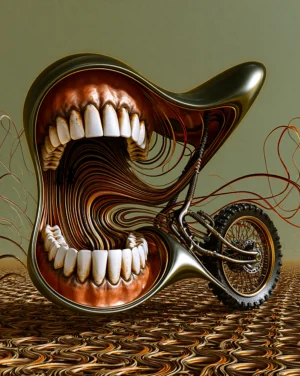 open mouth motorbike portrait art