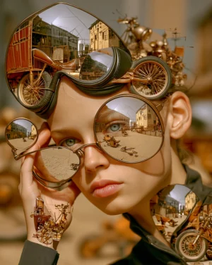round glass mirror lens portrait art
