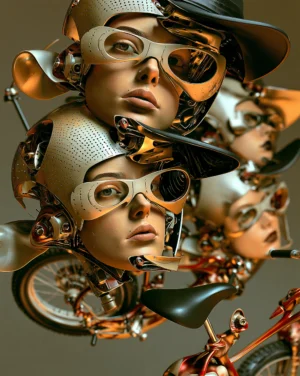 many goggled faces portrait art